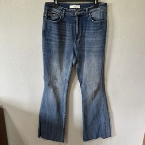 KanCan Boot Cut‎ Flare Stretch Jeans Size 11/29 Light Medium Wash Raw Hem